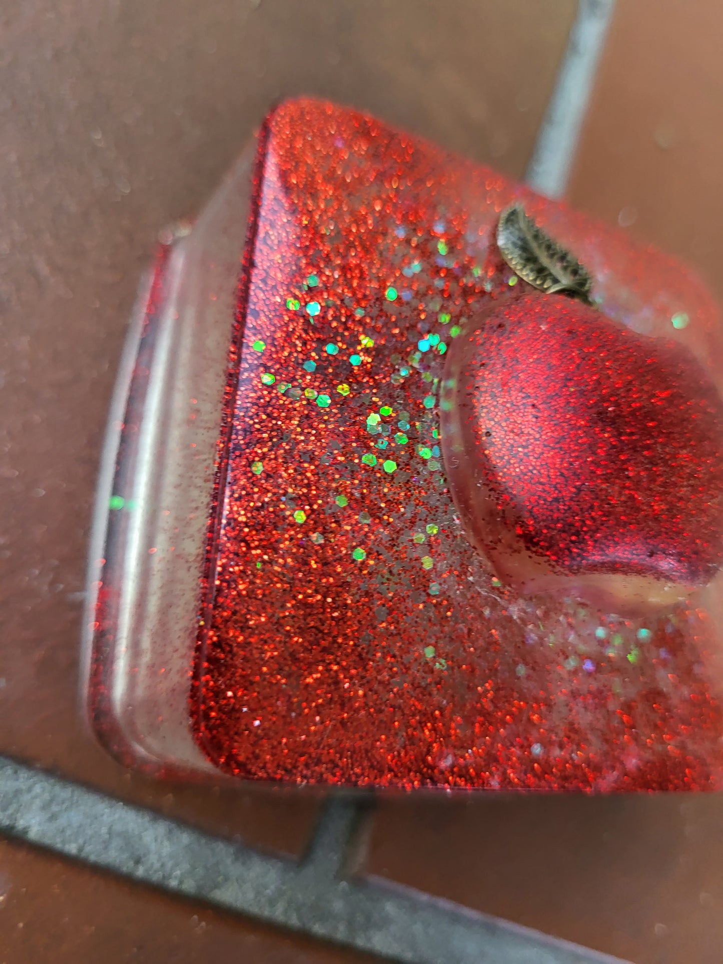 Sparkly Red Box With Apple Accent On The Lid