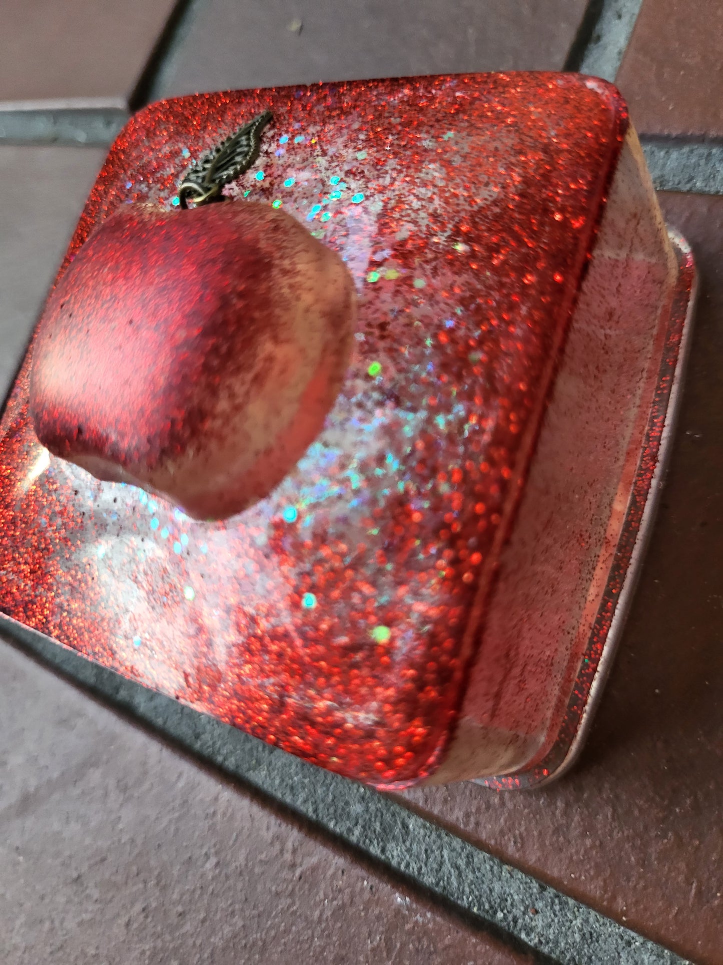 Sparkly Red Box With Apple Accent On The Lid