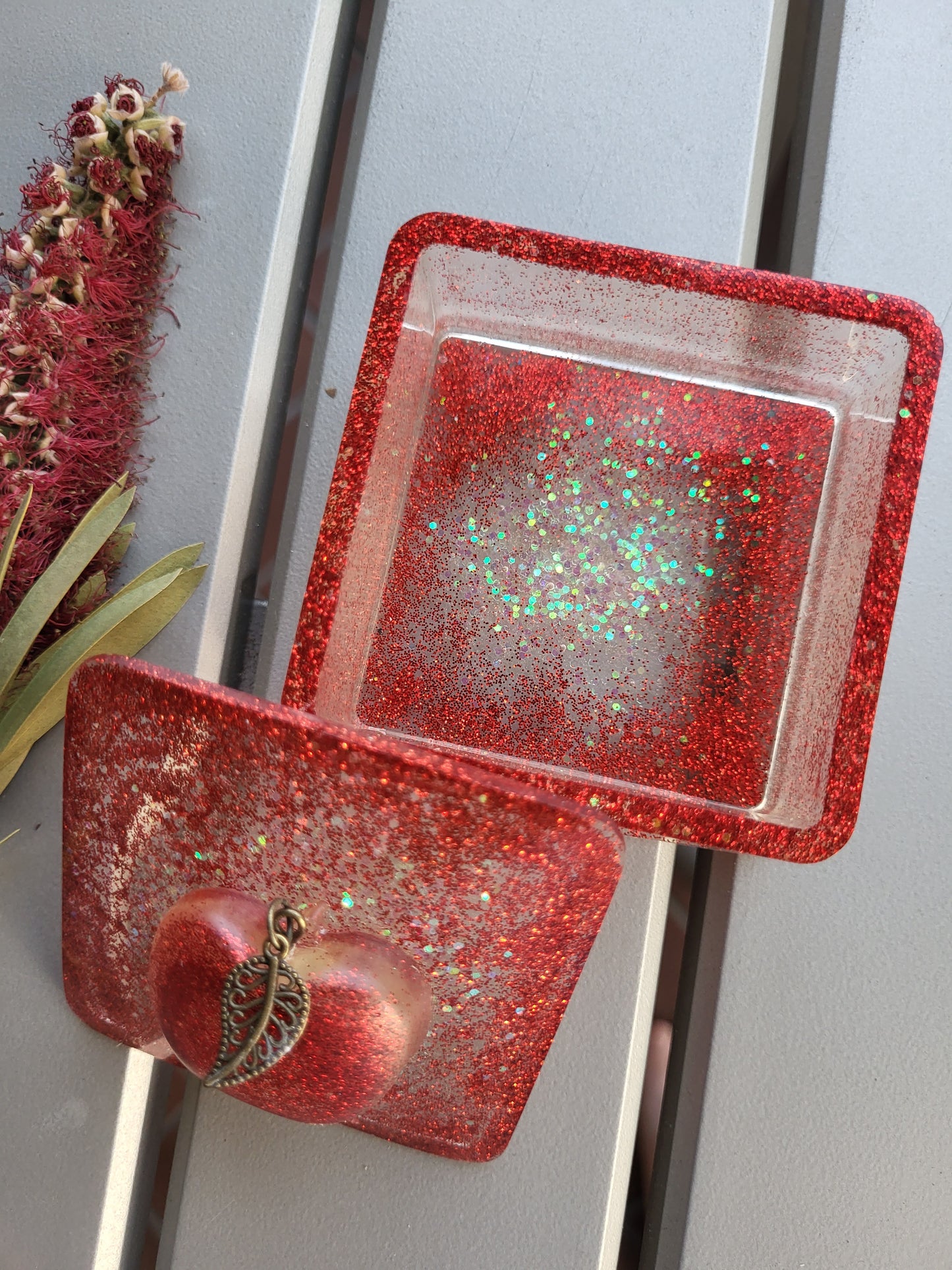 Sparkly Red Box With Apple Accent On The Lid