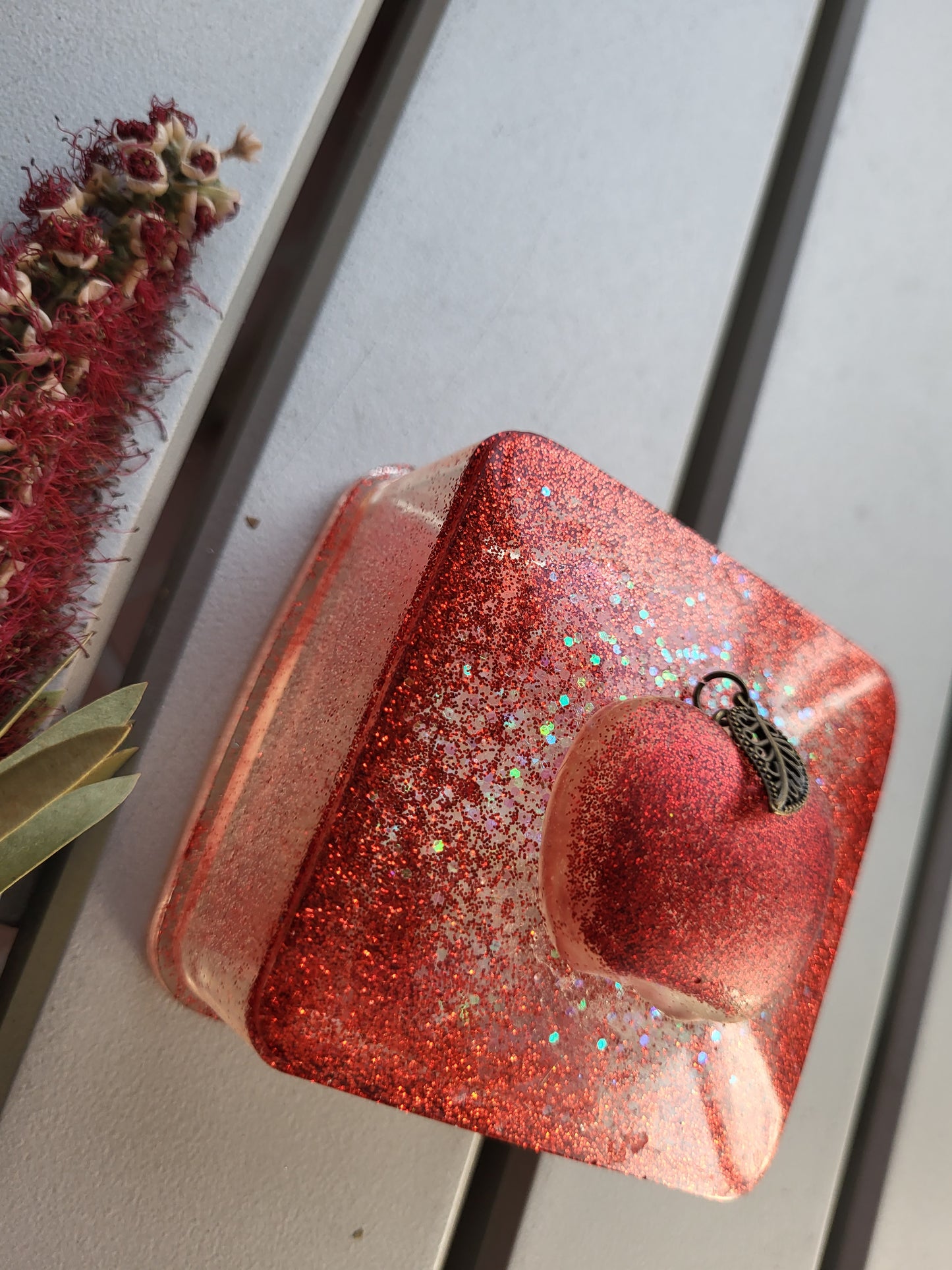 Sparkly Red Box With Apple Accent On The Lid