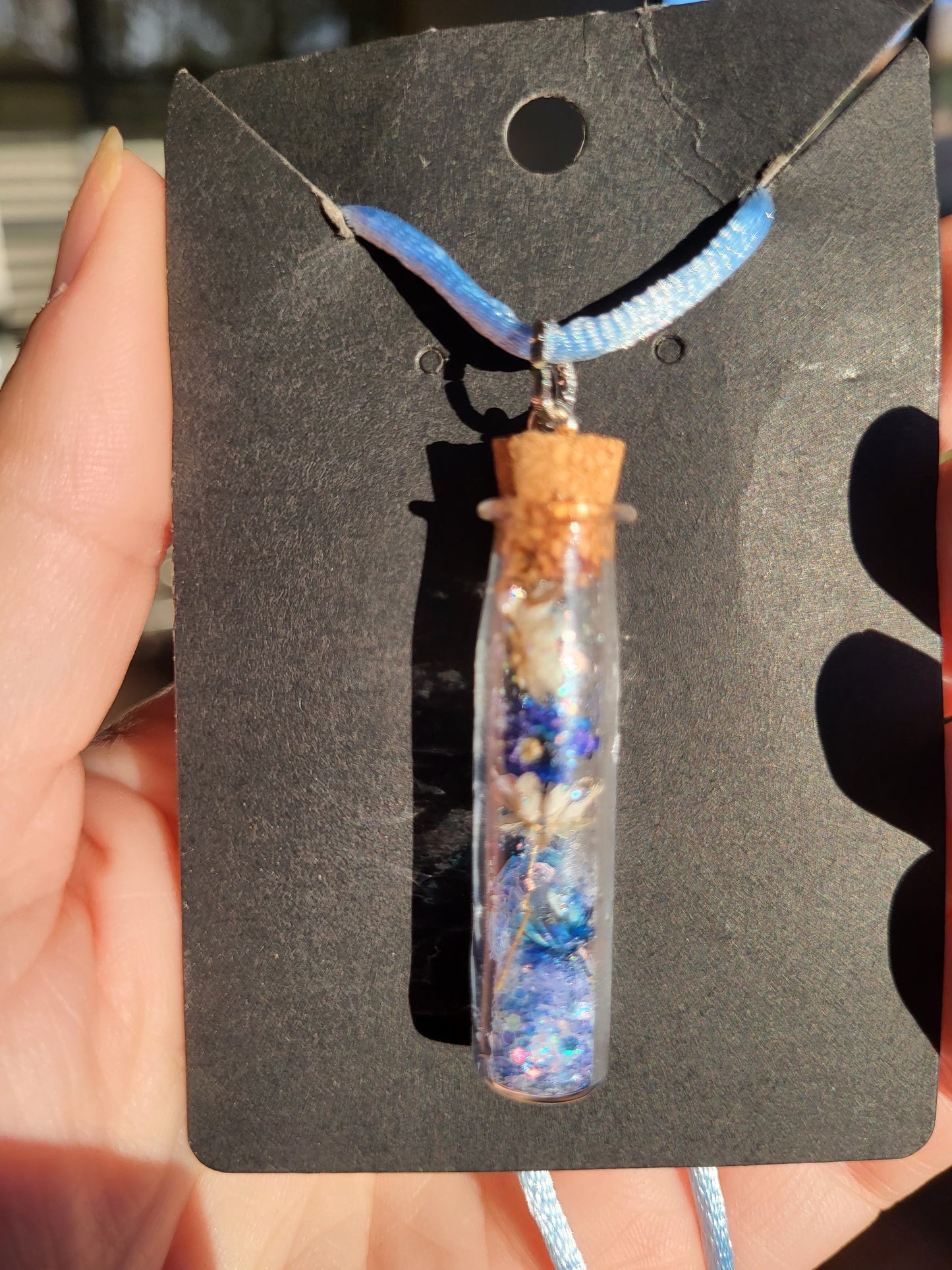 Glass Bottle Corked Pendant With Real Flowers