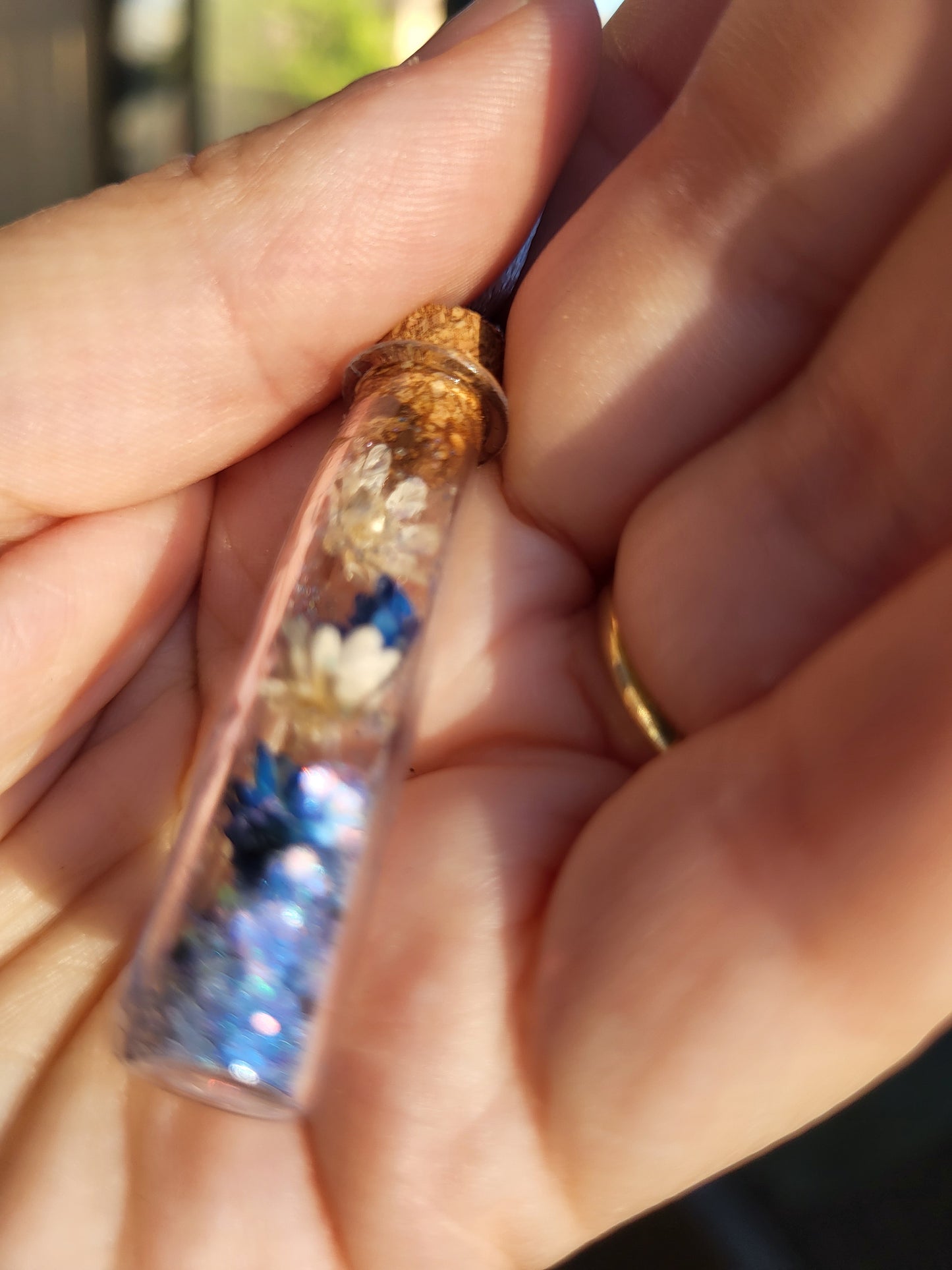 Glass Bottle Corked Pendant With Real Flowers