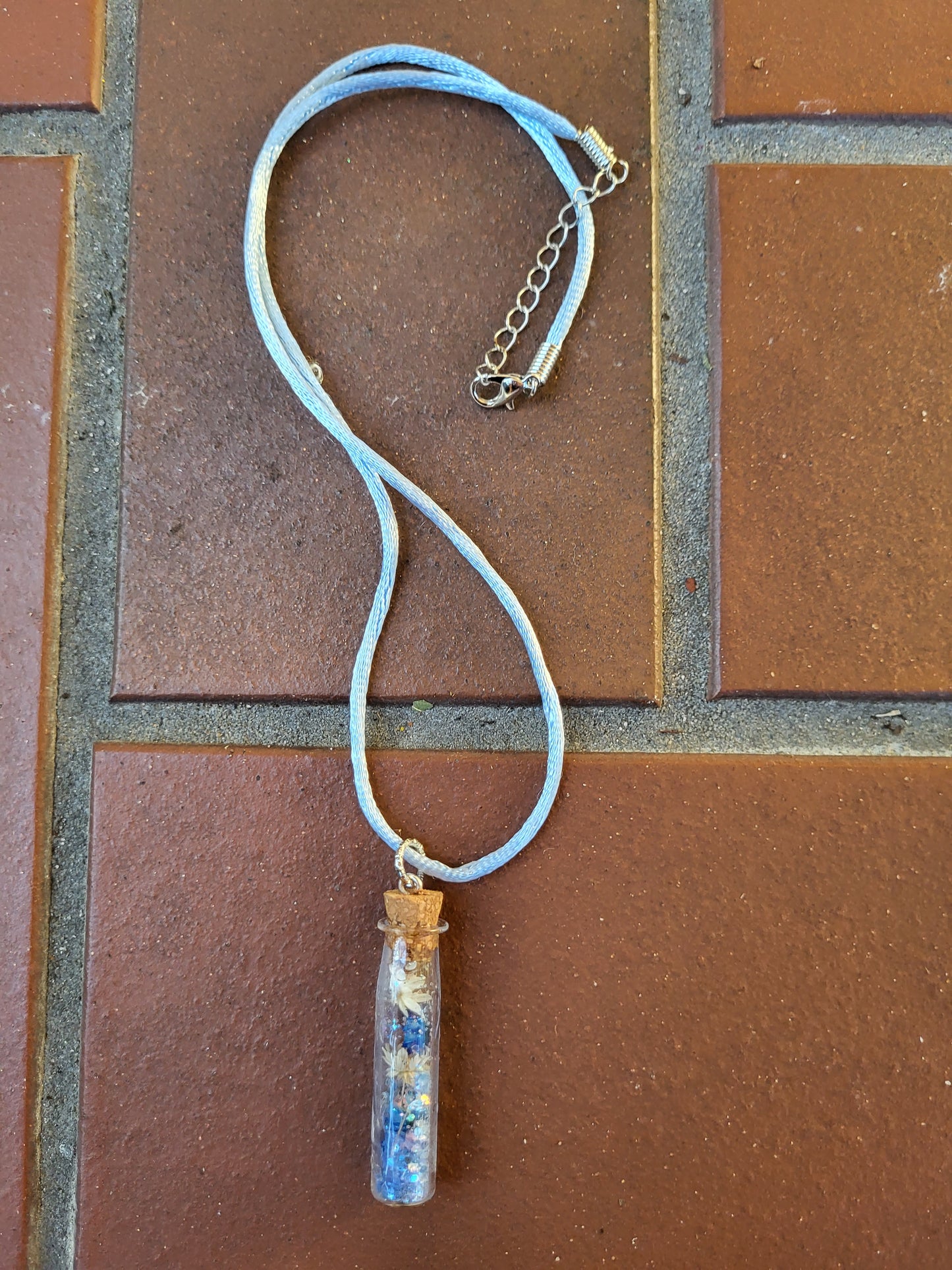 Glass Bottle Corked Pendant With Real Flowers