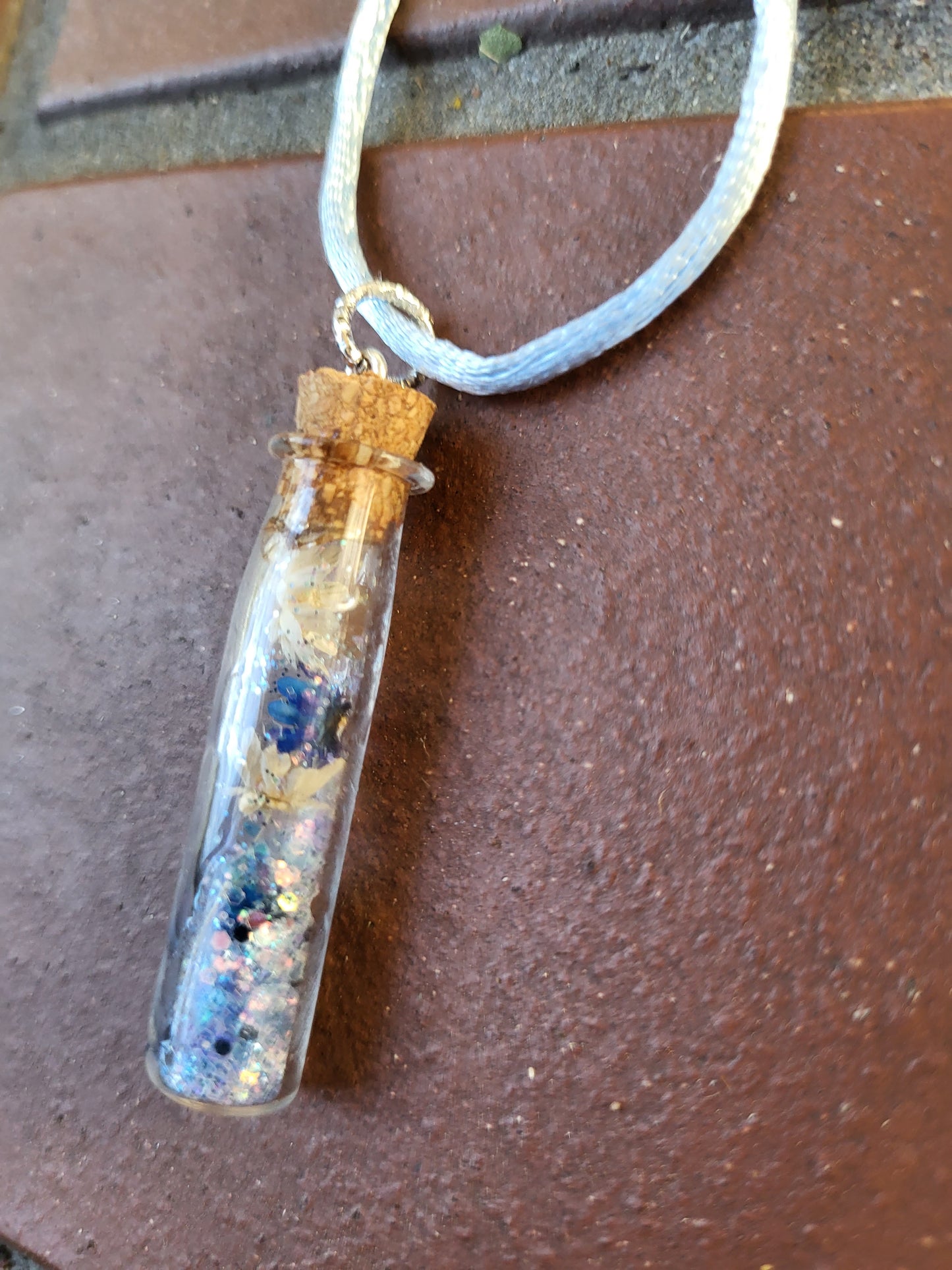 Glass Bottle Corked Pendant With Real Flowers