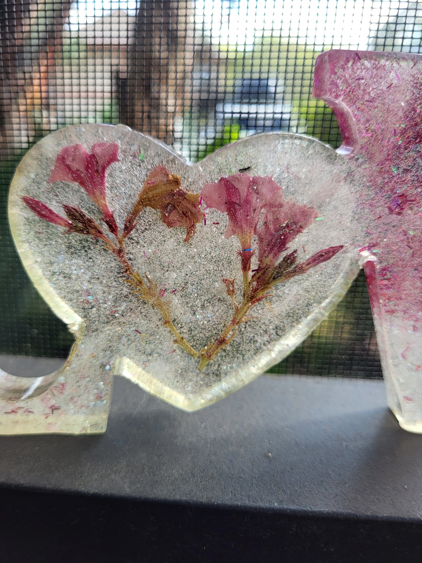 Pink and White "LOVE" Shelf Sitter With Real Flowers