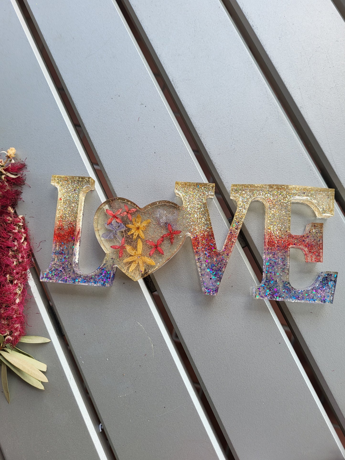 Red Gold and Purple "LOVE" Shelf Sitter