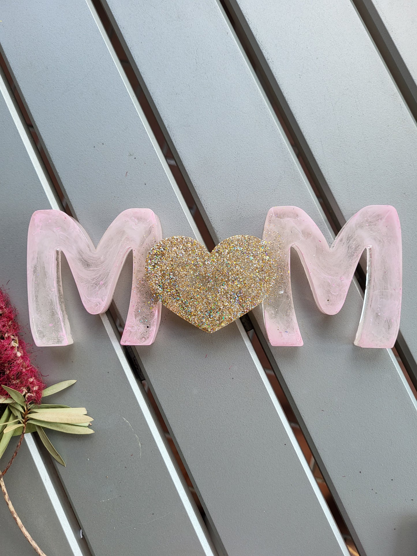 Soft Pink And Gold "MOM" Shelf Sitter