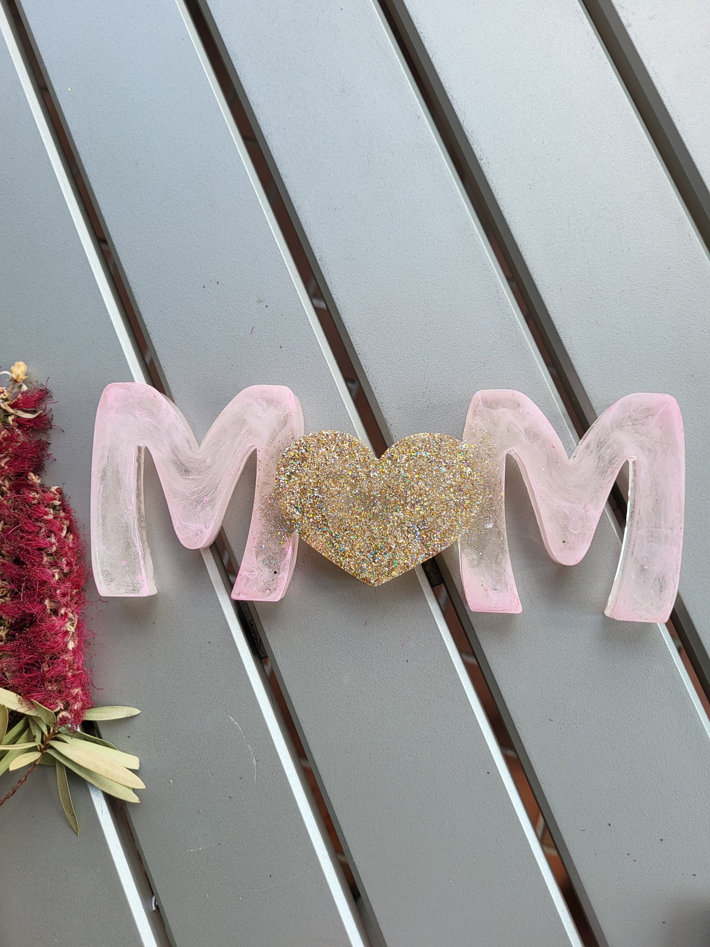 Soft Pink And Gold "MOM" Shelf Sitter