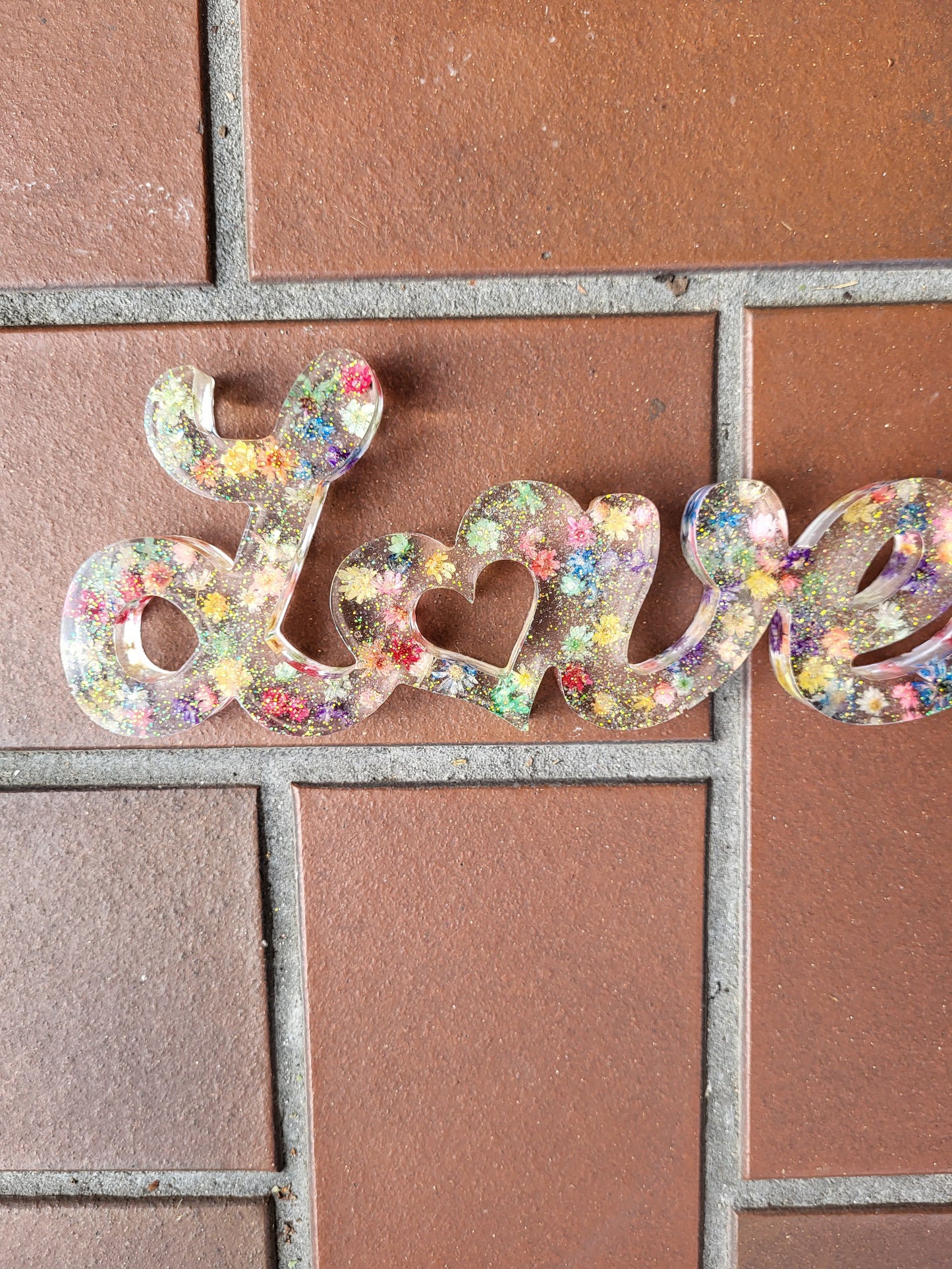 Multicolor "LOVE" Shelf Sitter With Real Flowers