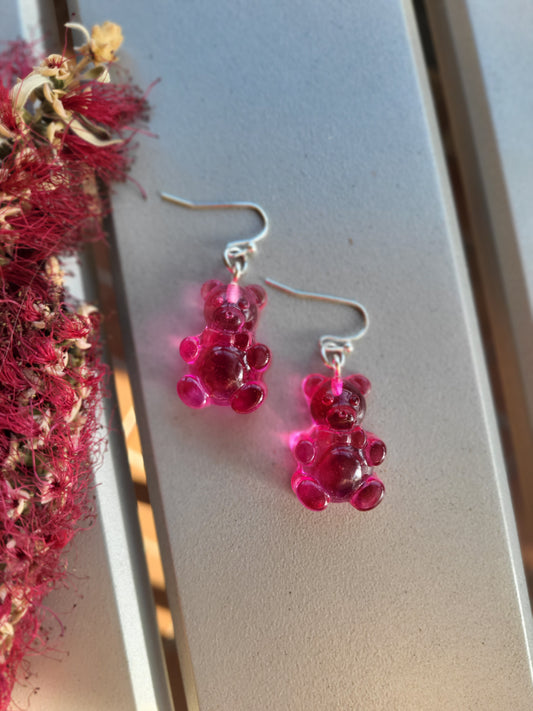 Bright Pink "Gummy Bear" Hook Earrings