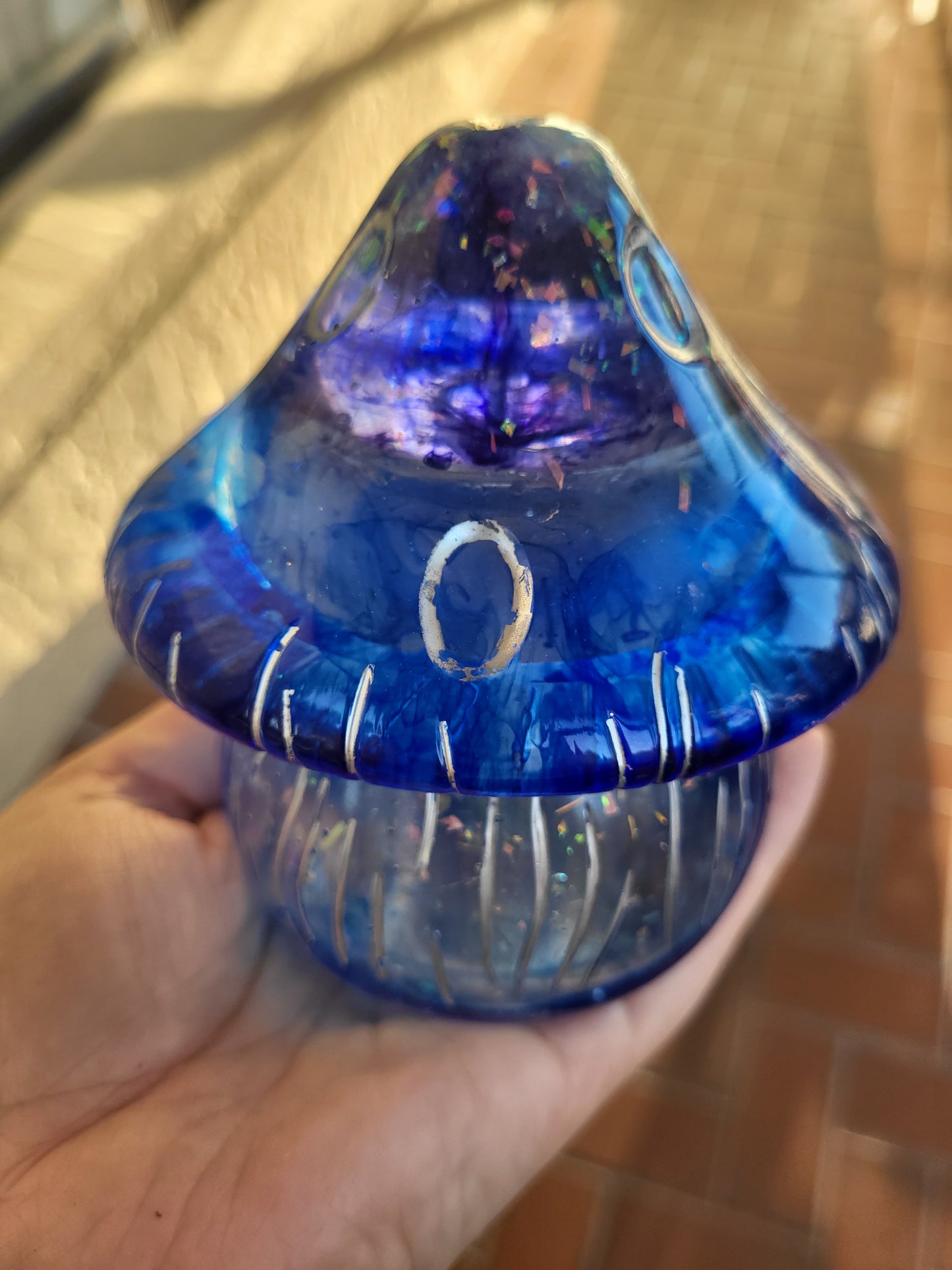 Sparkly Blue Mushroom Container