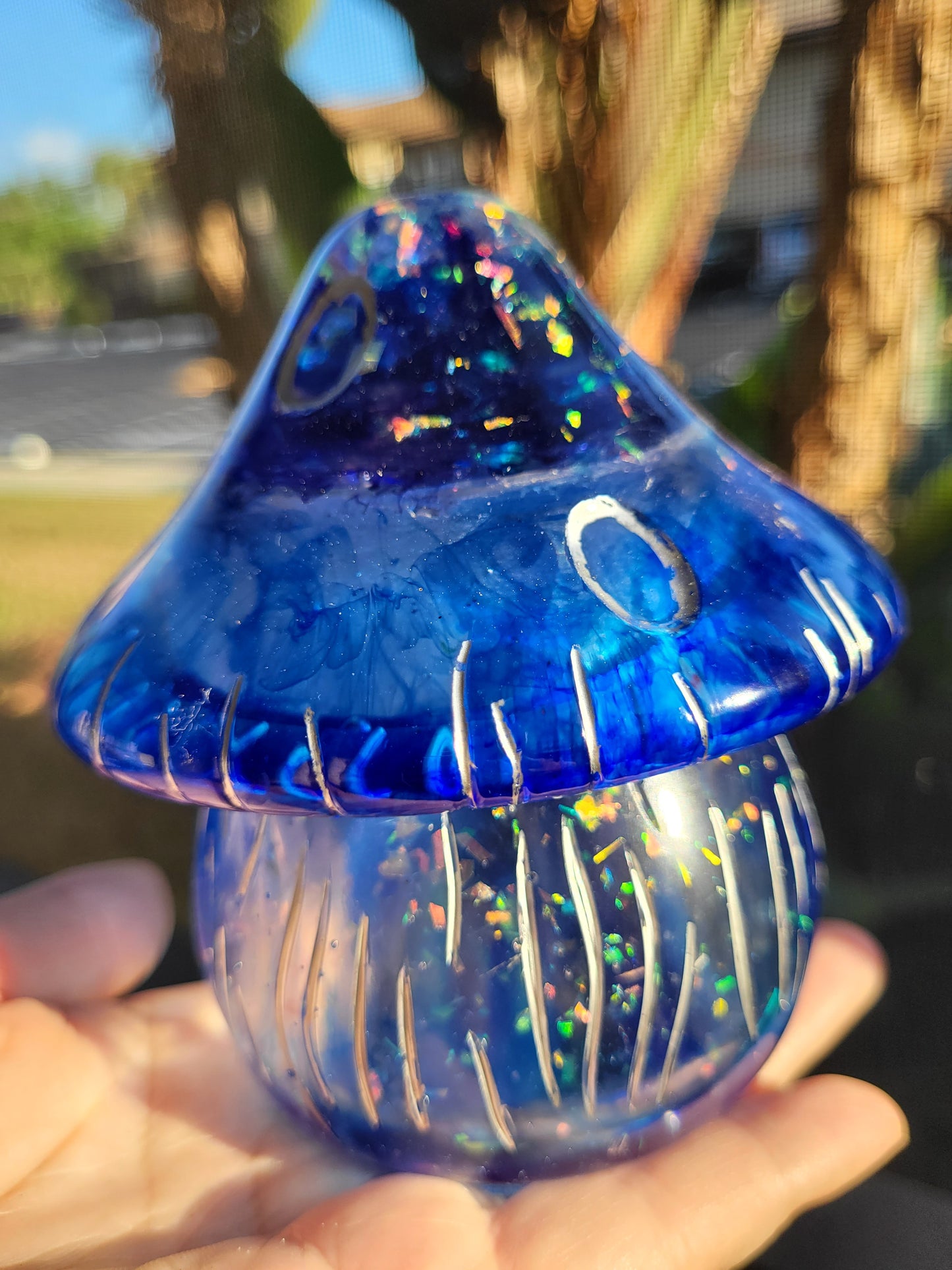 Sparkly Blue Mushroom Container