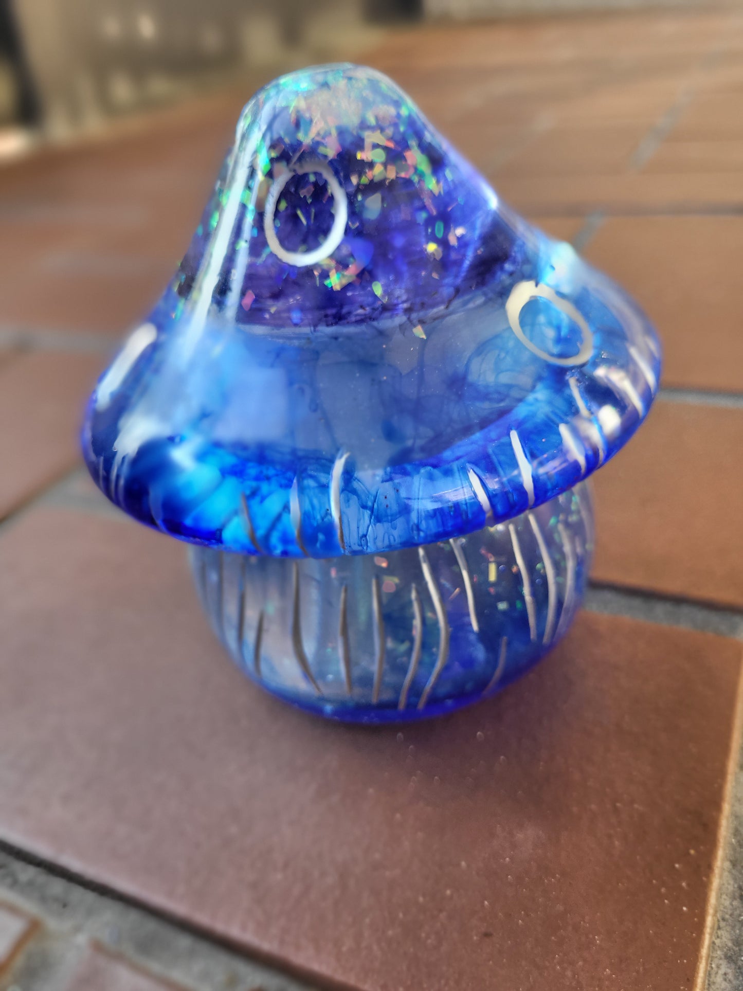 Sparkly Blue Mushroom Container