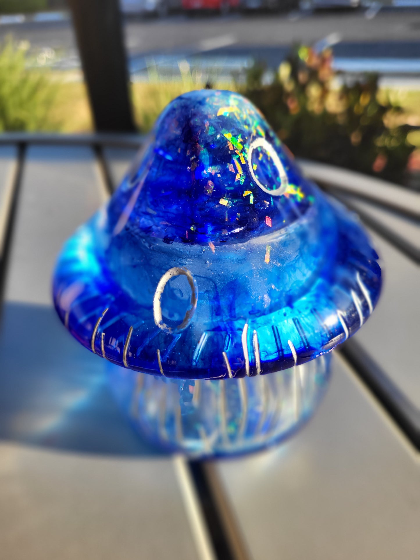 Sparkly Blue Mushroom Container